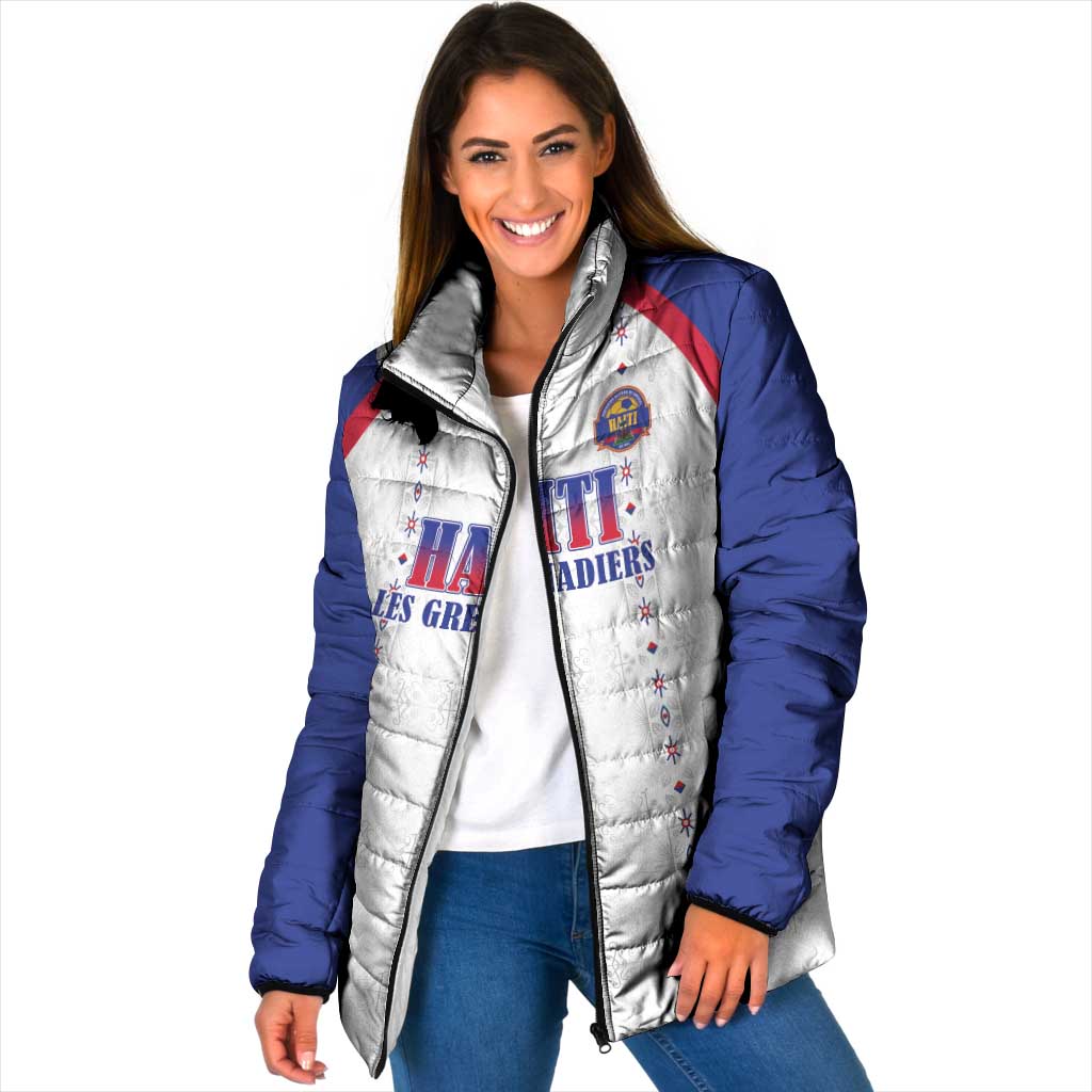 Custom Haiti Football Padded Jacket Les Grenadiers Veve Haitian Vodou White Version - Wonder Print Shop