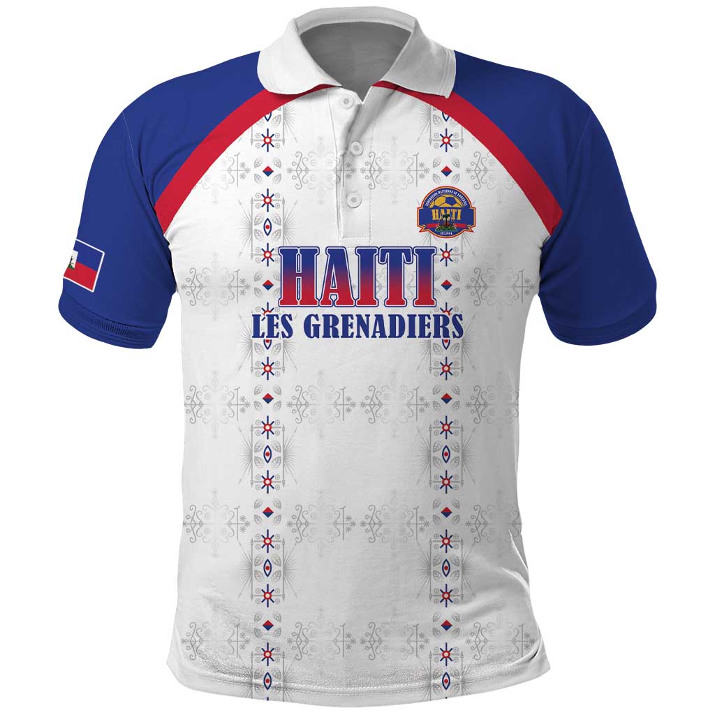 Custom Haiti Football Polo Shirt Les Grenadiers Veve Haitian Vodou White Version - Wonder Print Shop