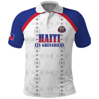 Custom Haiti Football Polo Shirt Les Grenadiers Veve Haitian Vodou White Version - Wonder Print Shop