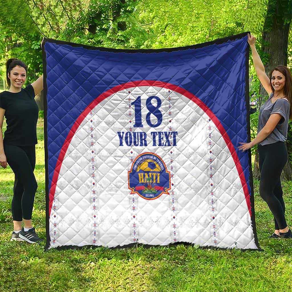 Custom Haiti Football Quilt Les Grenadiers Veve Haitian Vodou White Version - Wonder Print Shop