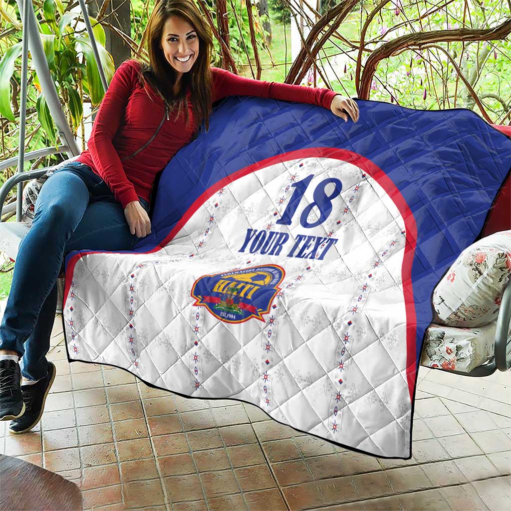 Custom Haiti Football Quilt Les Grenadiers Veve Haitian Vodou White Version - Wonder Print Shop