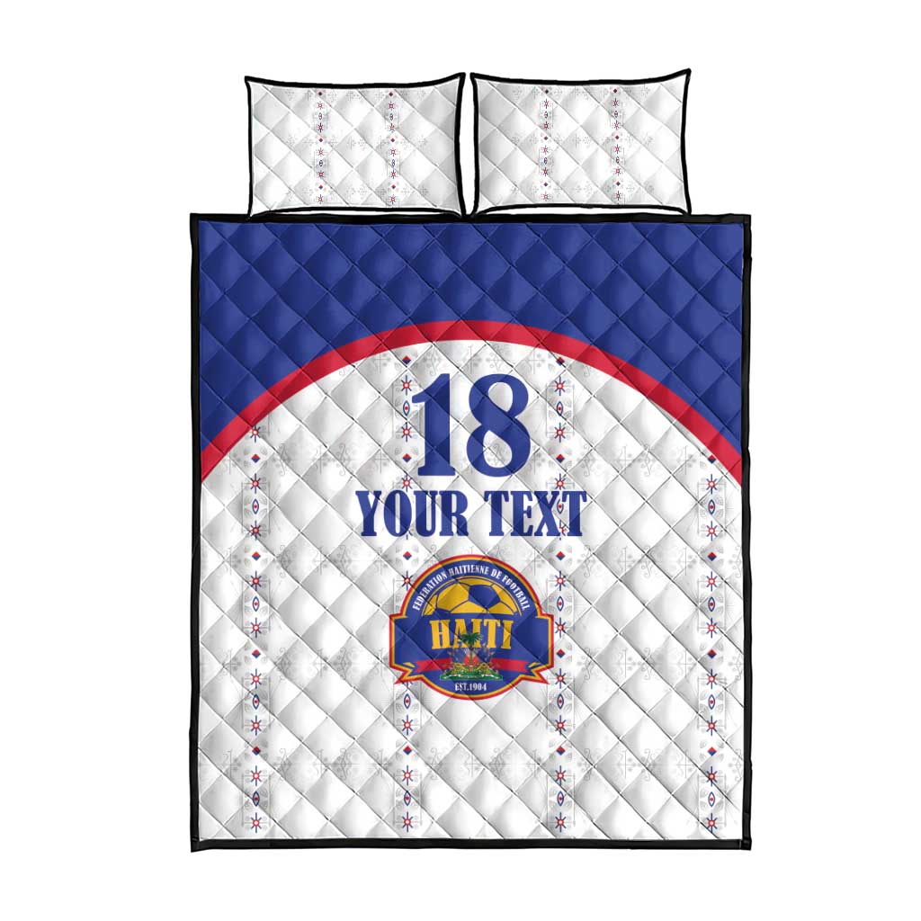 Custom Haiti Football Quilt Bed Set Les Grenadiers Veve Haitian Vodou White Version - Wonder Print Shop
