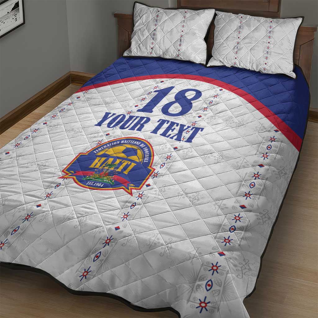 Custom Haiti Football Quilt Bed Set Les Grenadiers Veve Haitian Vodou White Version - Wonder Print Shop