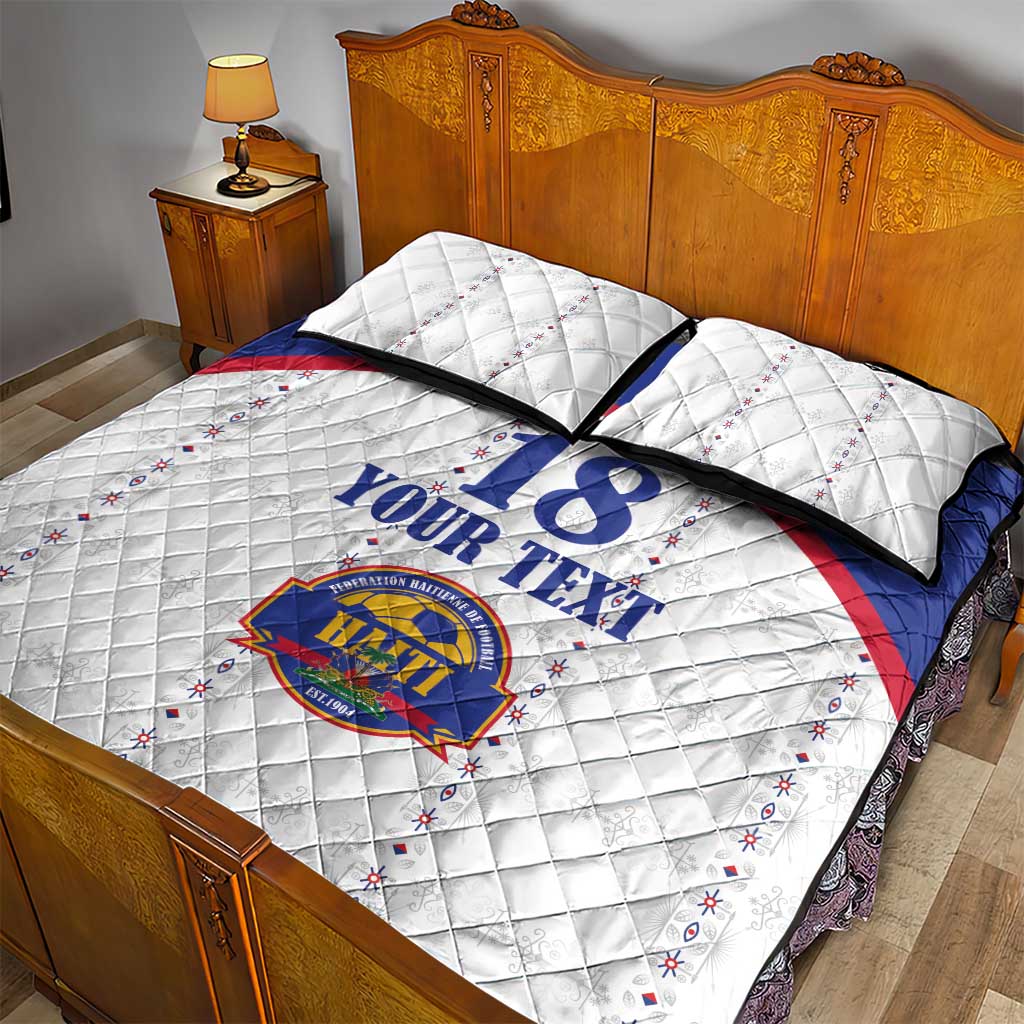 Custom Haiti Football Quilt Bed Set Les Grenadiers Veve Haitian Vodou White Version - Wonder Print Shop