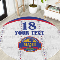 Custom Haiti Football Round Carpet Les Grenadiers Veve Haitian Vodou White Version - Wonder Print Shop