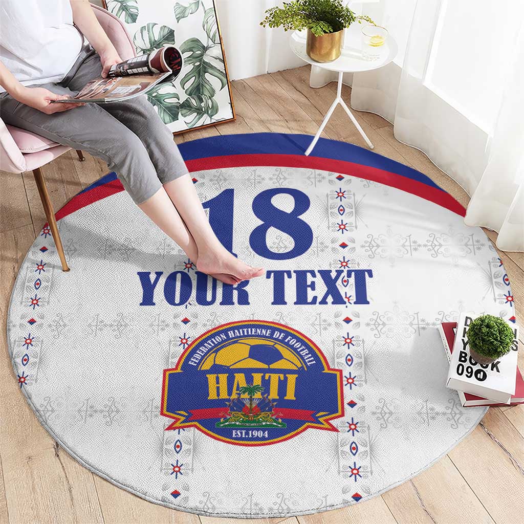 Custom Haiti Football Round Carpet Les Grenadiers Veve Haitian Vodou White Version - Wonder Print Shop