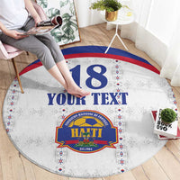 Custom Haiti Football Round Carpet Les Grenadiers Veve Haitian Vodou White Version - Wonder Print Shop