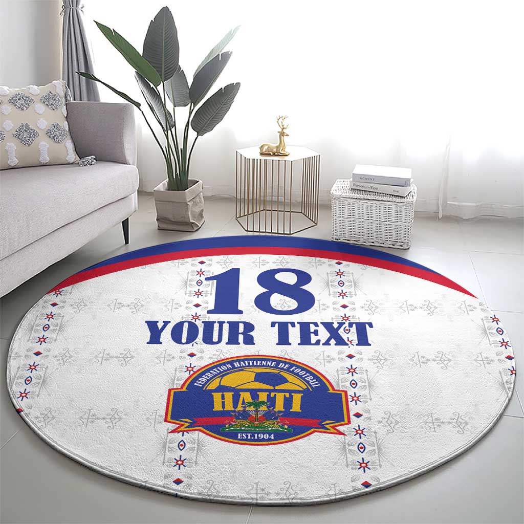 Custom Haiti Football Round Carpet Les Grenadiers Veve Haitian Vodou White Version - Wonder Print Shop