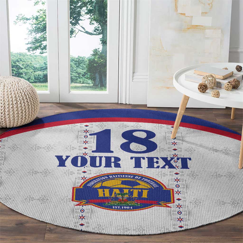 Custom Haiti Football Round Carpet Les Grenadiers Veve Haitian Vodou White Version - Wonder Print Shop