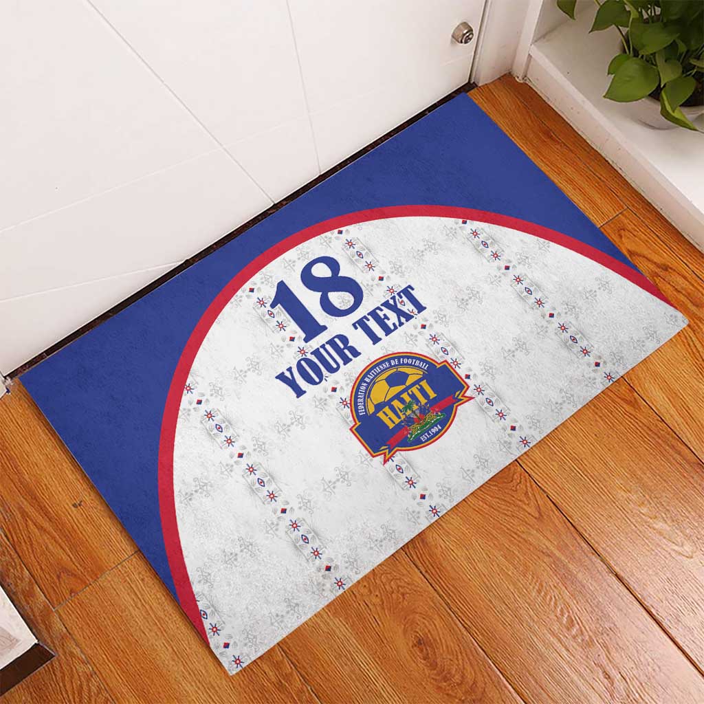 Custom Haiti Football Rubber Doormat Les Grenadiers Veve Haitian Vodou White Version - Wonder Print Shop