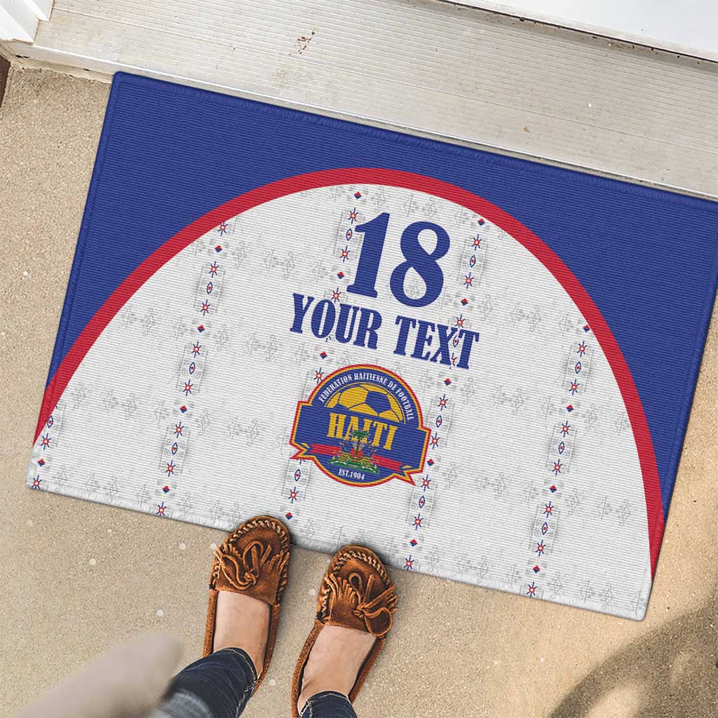 Custom Haiti Football Rubber Doormat Les Grenadiers Veve Haitian Vodou White Version - Wonder Print Shop