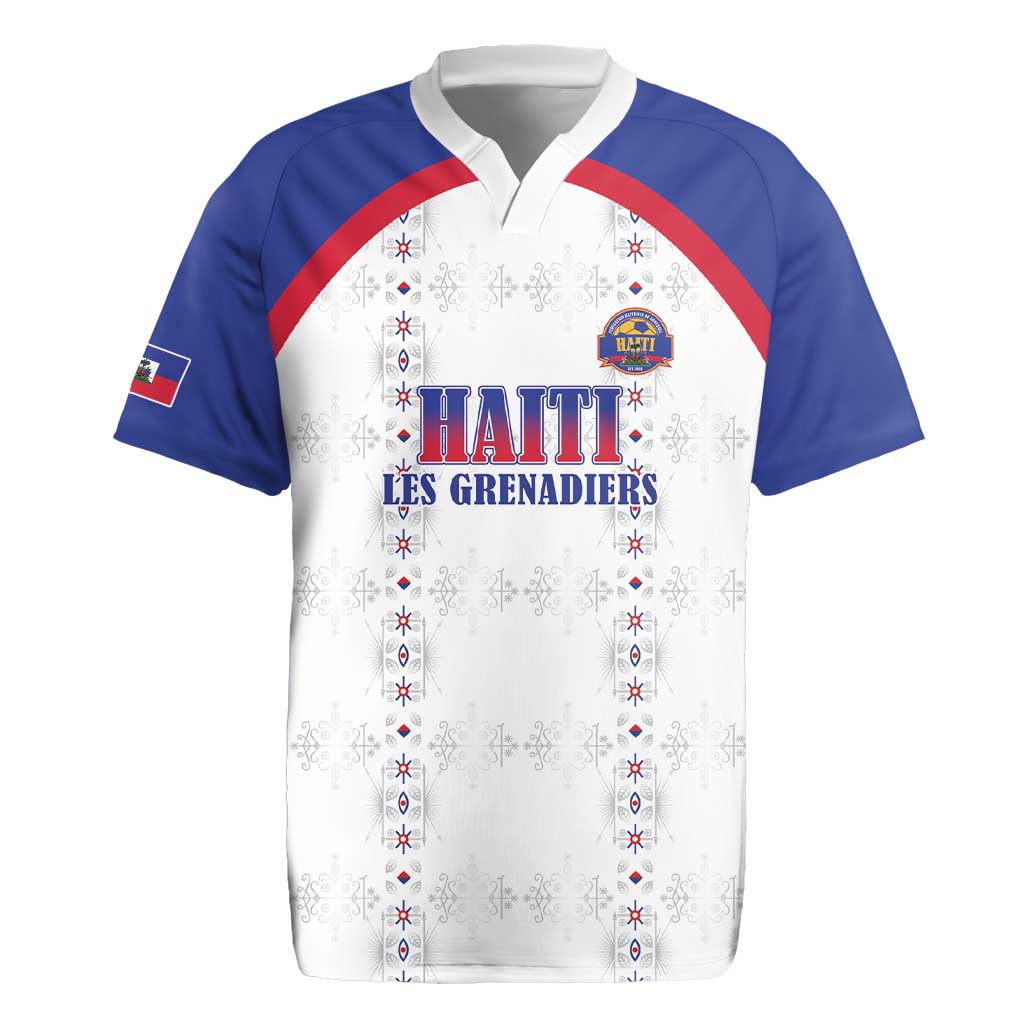 Custom Haiti Football Rugby Jersey Les Grenadiers Veve Haitian Vodou White Version - Wonder Print Shop