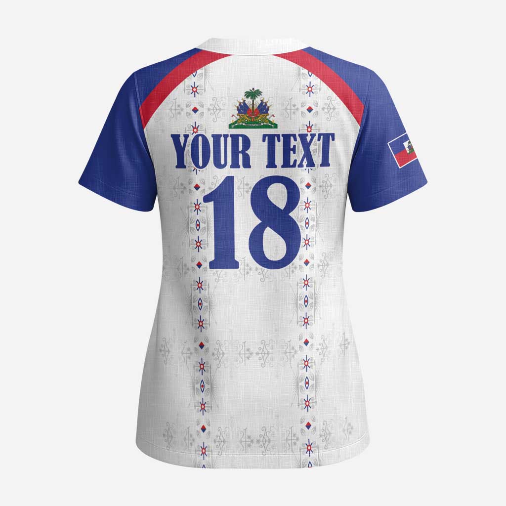 Custom Haiti Football Scrub Top Les Grenadiers Veve Haitian Vodou White Version - Wonder Print Shop