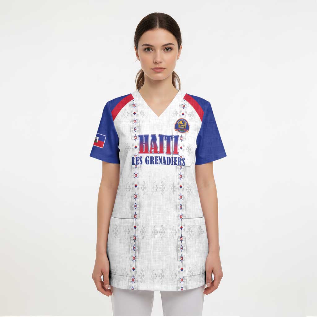 Custom Haiti Football Scrub Top Les Grenadiers Veve Haitian Vodou White Version - Wonder Print Shop