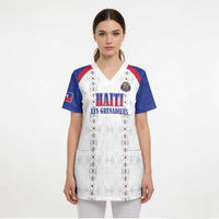 Custom Haiti Football Scrub Top Les Grenadiers Veve Haitian Vodou White Version - Wonder Print Shop