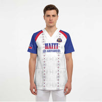 Custom Haiti Football Scrub Top Les Grenadiers Veve Haitian Vodou White Version - Wonder Print Shop