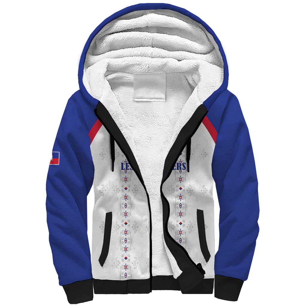Custom Haiti Football Sherpa Hoodie Les Grenadiers Veve Haitian Vodou White Version - Wonder Print Shop