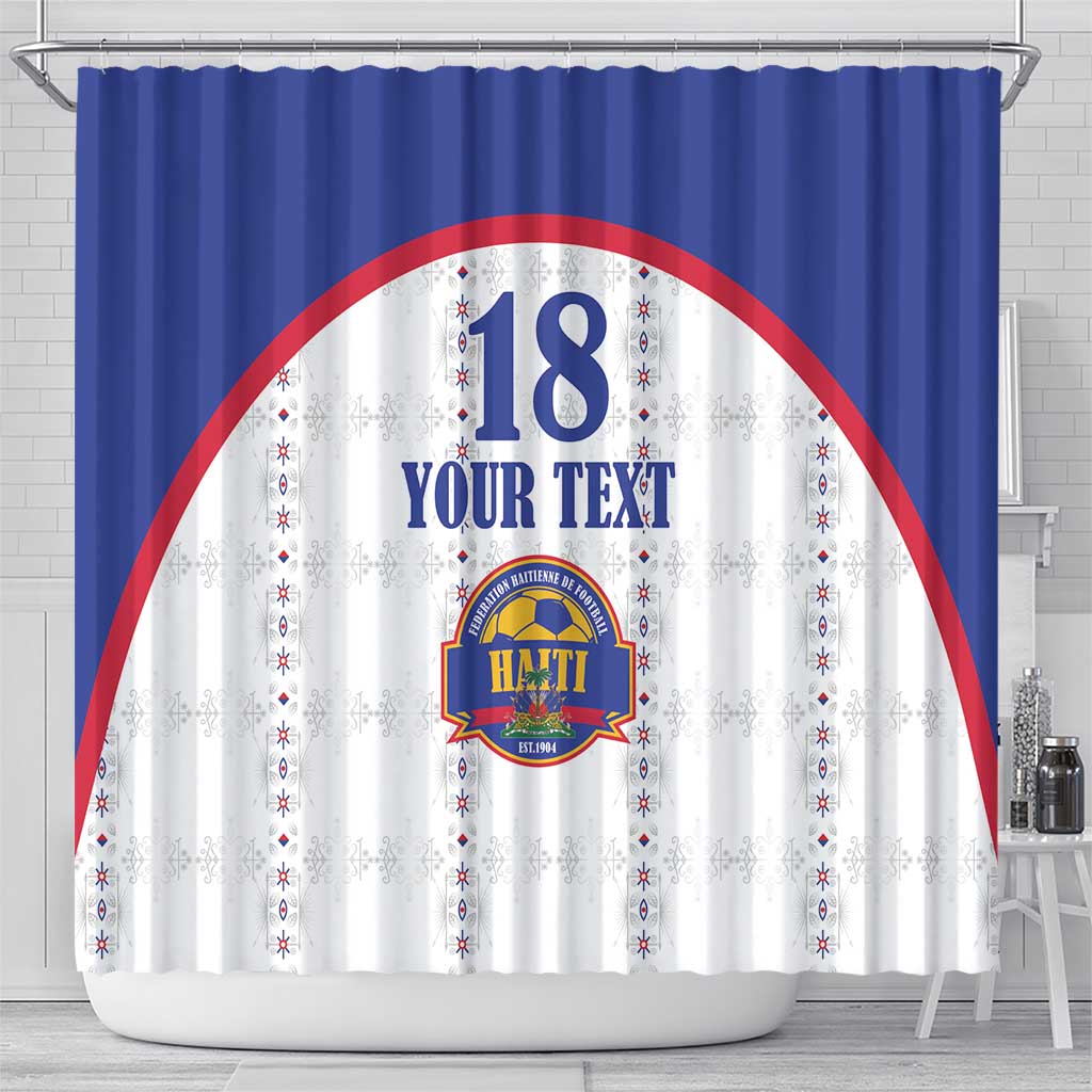 Custom Haiti Football Shower Curtain Les Grenadiers Veve Haitian Vodou White Version - Wonder Print Shop