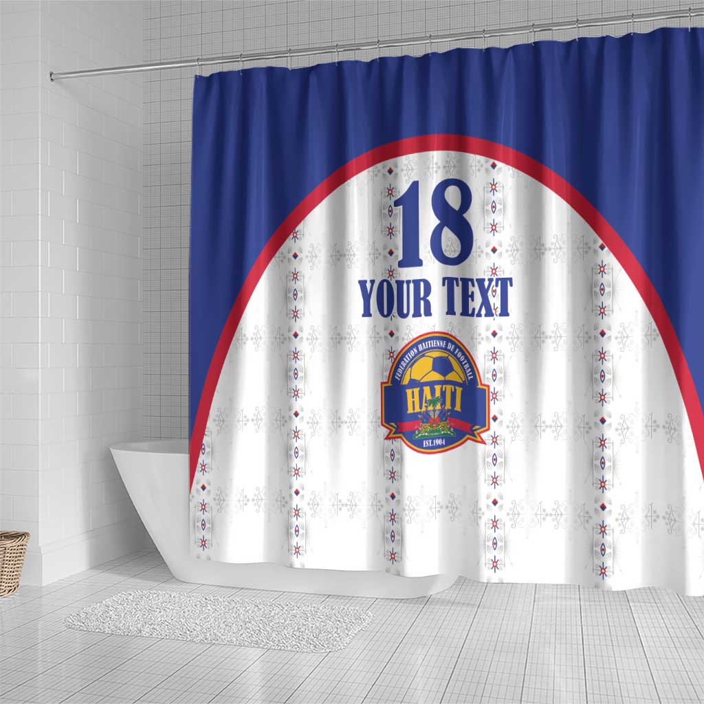 Custom Haiti Football Shower Curtain Les Grenadiers Veve Haitian Vodou White Version - Wonder Print Shop
