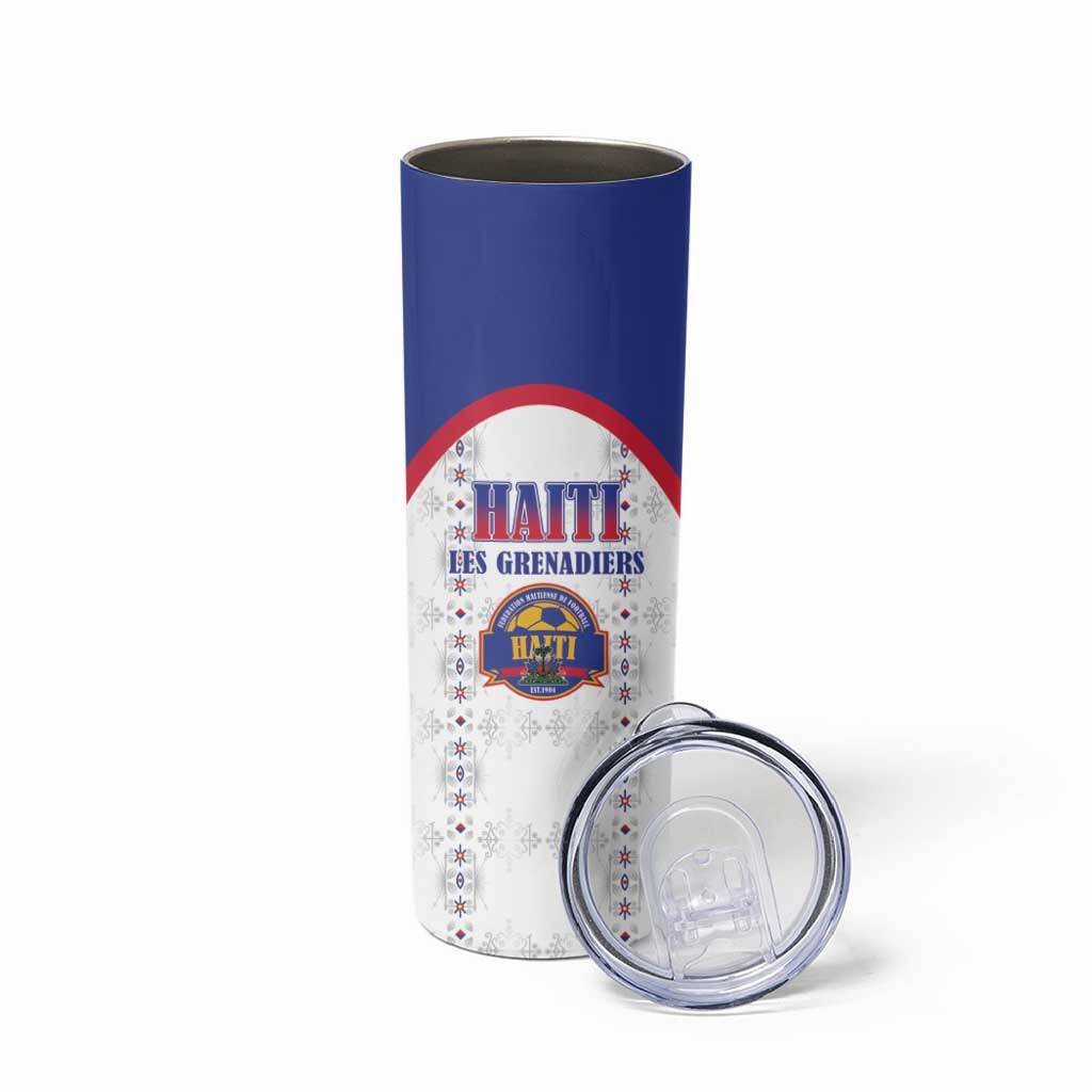 Custom Haiti Football Skinny Tumbler Les Grenadiers Veve Haitian Vodou White Version - Wonder Print Shop