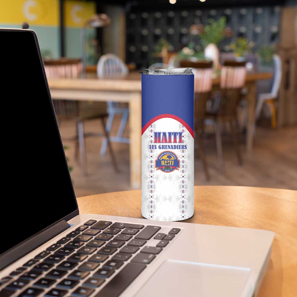 Custom Haiti Football Skinny Tumbler Les Grenadiers Veve Haitian Vodou White Version - Wonder Print Shop