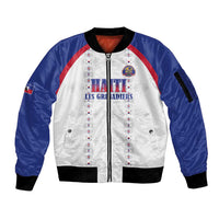 Custom Haiti Football Sleeve Zip Bomber Jacket Les Grenadiers Veve Haitian Vodou White Version - Wonder Print Shop