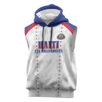 Custom Haiti Football Sleeveless Hoodie Les Grenadiers Veve Haitian Vodou White Version - Wonder Print Shop