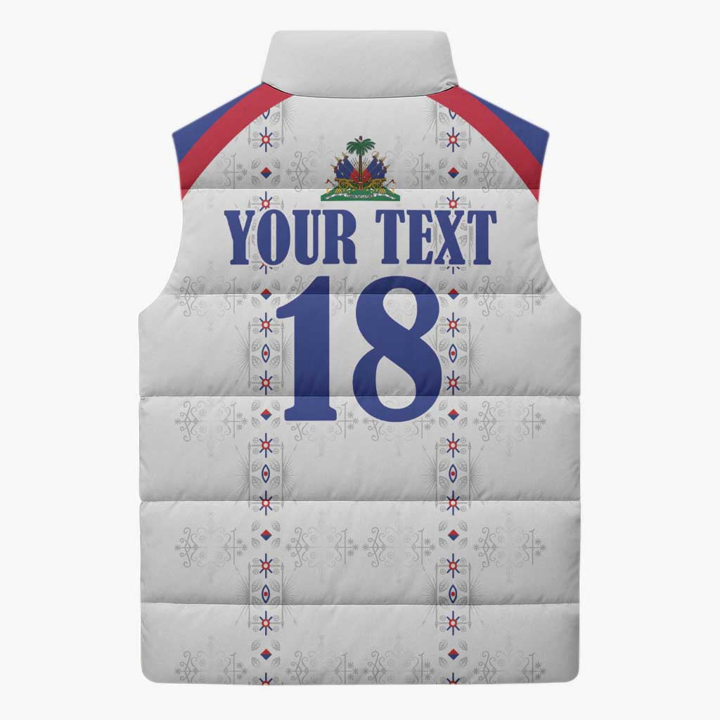 Custom Haiti Football Sleeveless Puffer Jacket Les Grenadiers Veve Haitian Vodou White Version - Wonder Print Shop