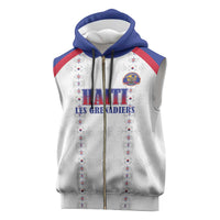 Custom Haiti Football Sleeveless Zip Hoodie Les Grenadiers Veve Haitian Vodou White Version - Wonder Print Shop