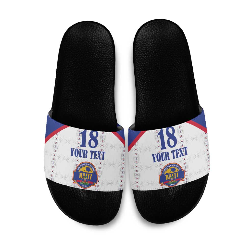 Custom Haiti Football Slide Sandals Les Grenadiers Veve Haitian Vodou White Version - Wonder Print Shop