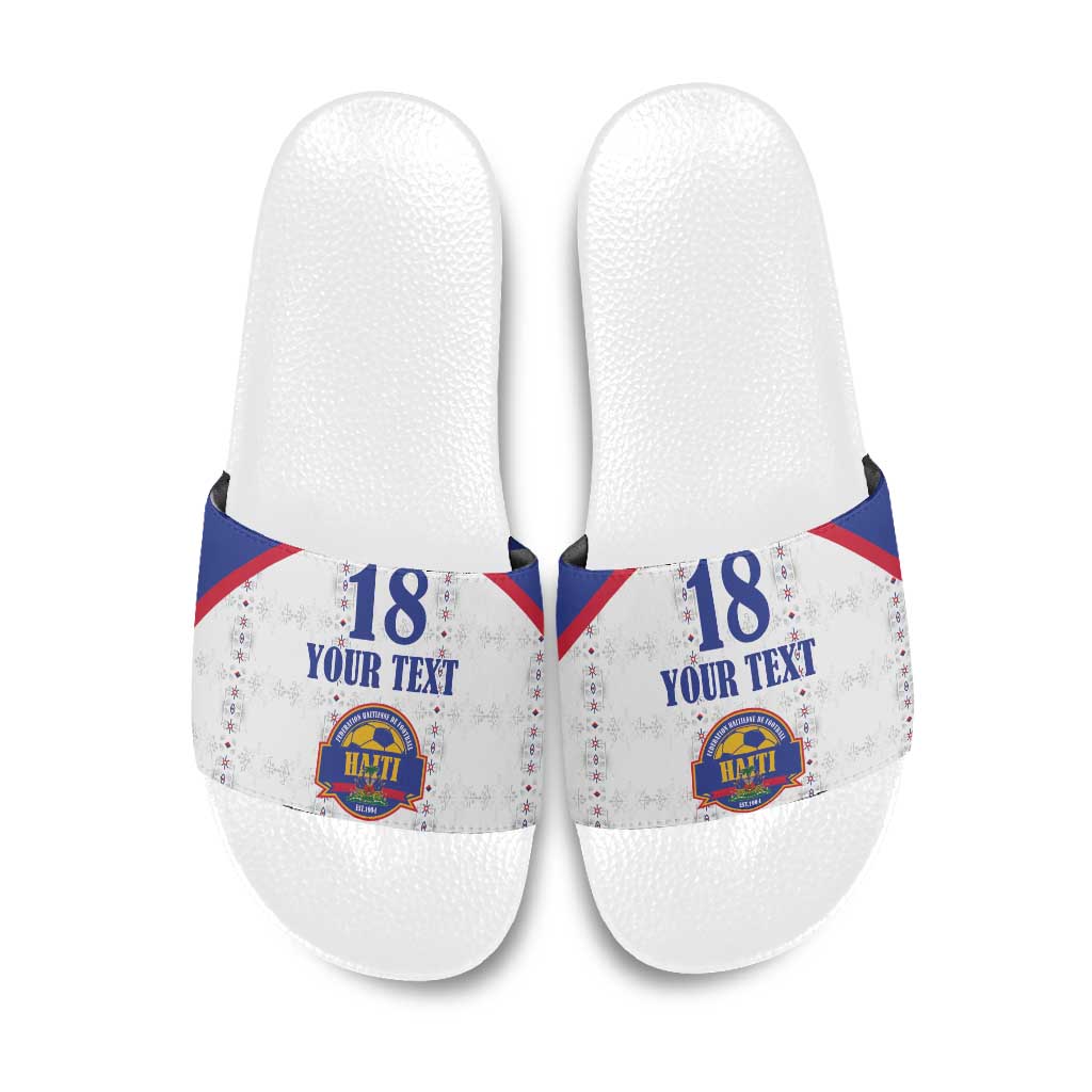 Custom Haiti Football Slide Sandals Les Grenadiers Veve Haitian Vodou White Version - Wonder Print Shop