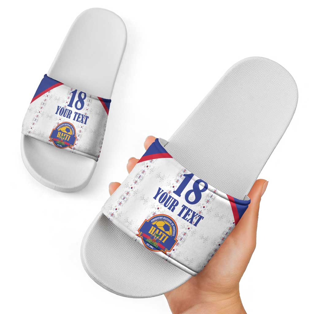 Custom Haiti Football Slide Sandals Les Grenadiers Veve Haitian Vodou White Version - Wonder Print Shop