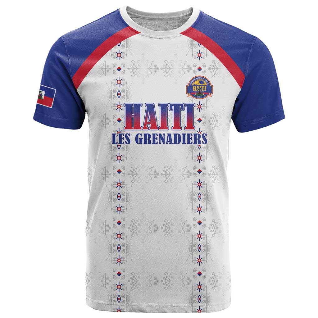 Custom Haiti Football T Shirt Les Grenadiers Veve Haitian Vodou White Version - Wonder Print Shop