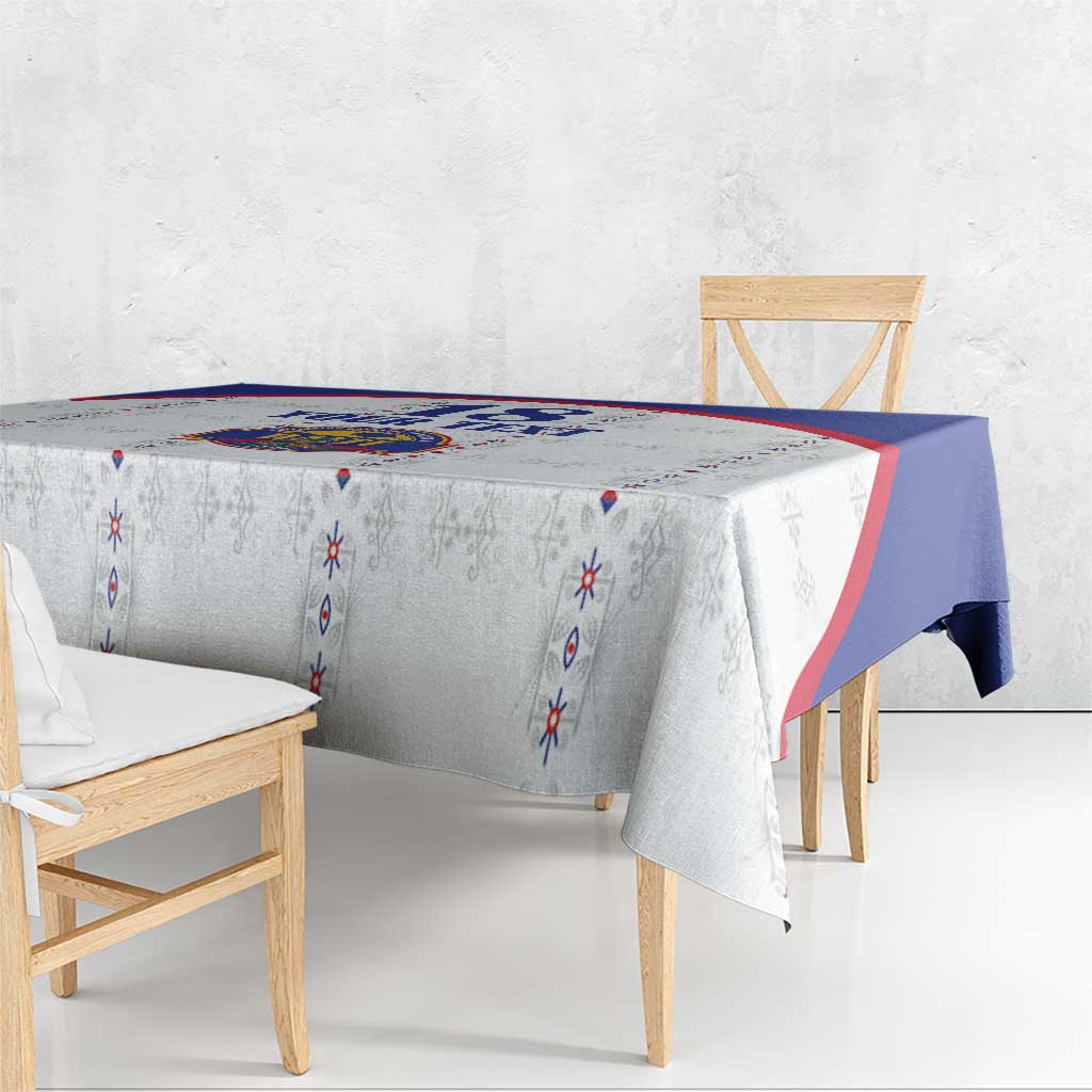 Custom Haiti Football Tablecloth Les Grenadiers Veve Haitian Vodou White Version - Wonder Print Shop