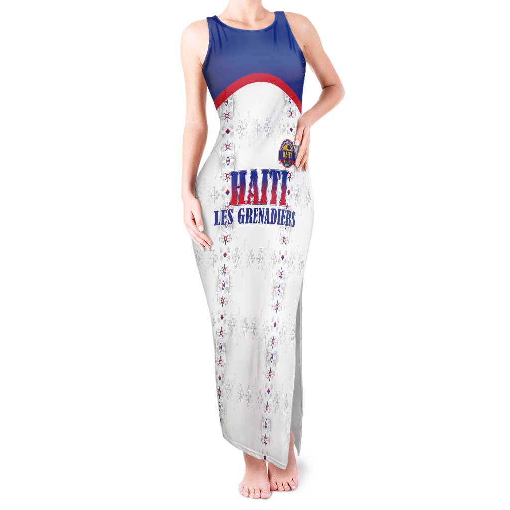 Custom Haiti Football Tank Maxi Dress Les Grenadiers Veve Haitian Vodou White Version - Wonder Print Shop