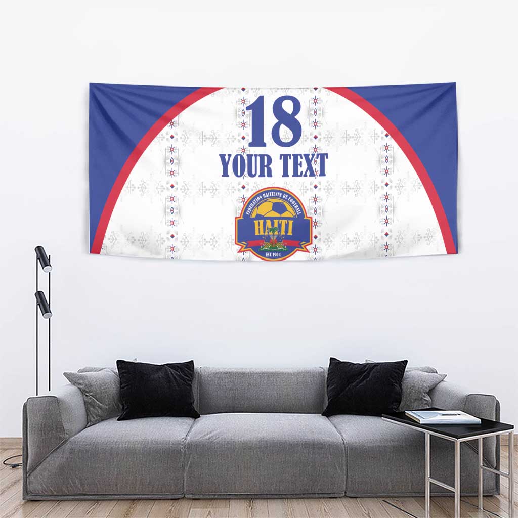 Custom Haiti Football Tapestry Les Grenadiers Veve Haitian Vodou White Version - Wonder Print Shop