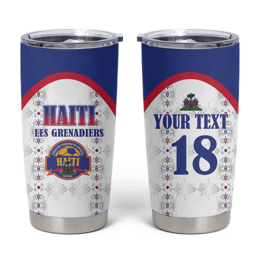 Custom Haiti Football Tumbler Cup Les Grenadiers Veve Haitian Vodou White Version - Wonder Print Shop
