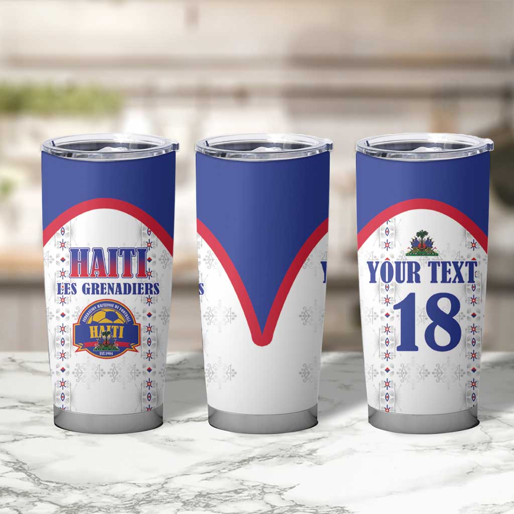 Custom Haiti Football Tumbler Cup Les Grenadiers Veve Haitian Vodou White Version - Wonder Print Shop