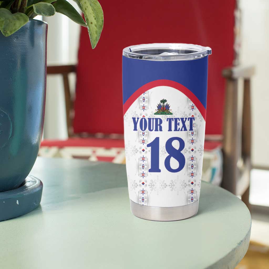 Custom Haiti Football Tumbler Cup Les Grenadiers Veve Haitian Vodou White Version - Wonder Print Shop