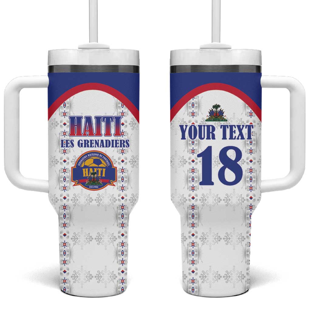 Custom Haiti Football Tumbler With Handle Les Grenadiers Veve Haitian Vodou White Version - Wonder Print Shop