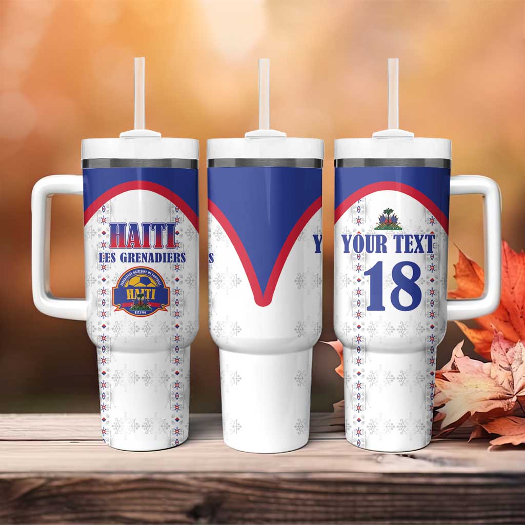 Custom Haiti Football Tumbler With Handle Les Grenadiers Veve Haitian Vodou White Version - Wonder Print Shop