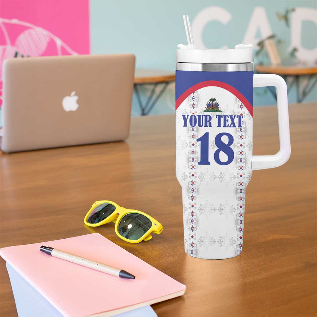 Custom Haiti Football Tumbler With Handle Les Grenadiers Veve Haitian Vodou White Version - Wonder Print Shop