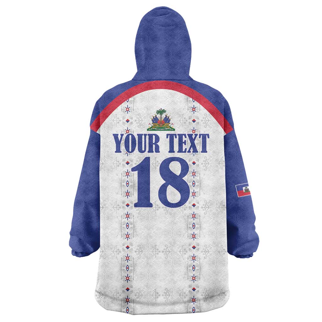 Custom Haiti Football Wearable Blanket Hoodie Les Grenadiers Veve Haitian Vodou White Version - Wonder Print Shop