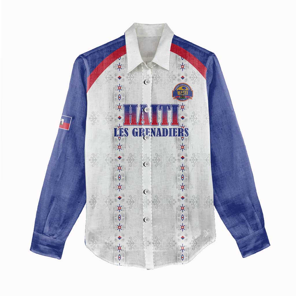 Custom Haiti Football Women Casual Shirt Les Grenadiers Veve Haitian Vodou White Version - Wonder Print Shop