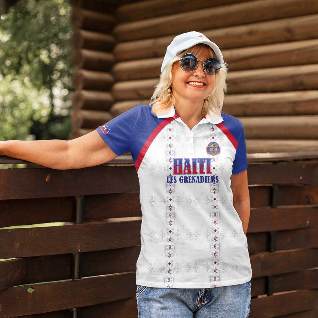 Custom Haiti Football Women Polo Shirt Les Grenadiers Veve Haitian Vodou White Version - Wonder Print Shop
