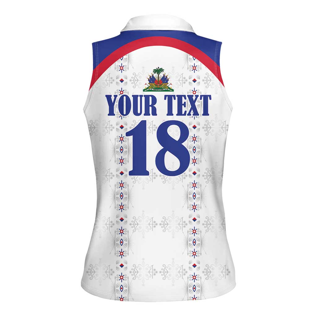 Custom Haiti Football Women Sleeveless Polo Shirt Les Grenadiers Veve Haitian Vodou White Version - Wonder Print Shop