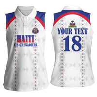 Custom Haiti Football Women Sleeveless Polo Shirt Les Grenadiers Veve Haitian Vodou White Version - Wonder Print Shop