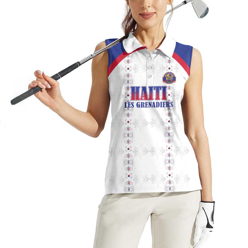 Custom Haiti Football Women Sleeveless Polo Shirt Les Grenadiers Veve Haitian Vodou White Version - Wonder Print Shop