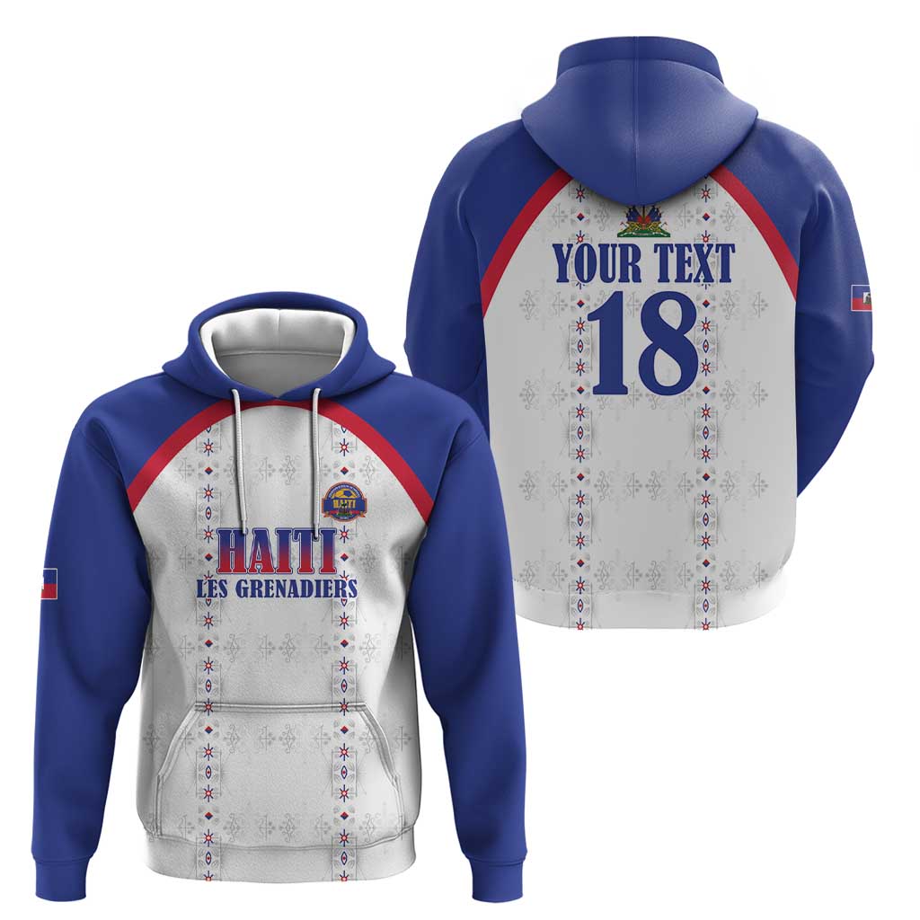 Custom Haiti Football Zip Hoodie Les Grenadiers Veve Haitian Vodou White Version - Wonder Print Shop