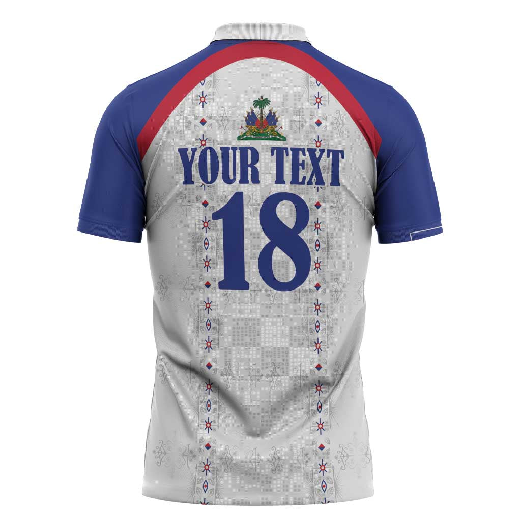 Custom Haiti Football Zipper Polo Shirt Les Grenadiers Veve Haitian Vodou White Version - Wonder Print Shop